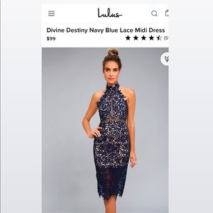 Lulu's Divine Destiny Lace Midi Dress in Navy size Small